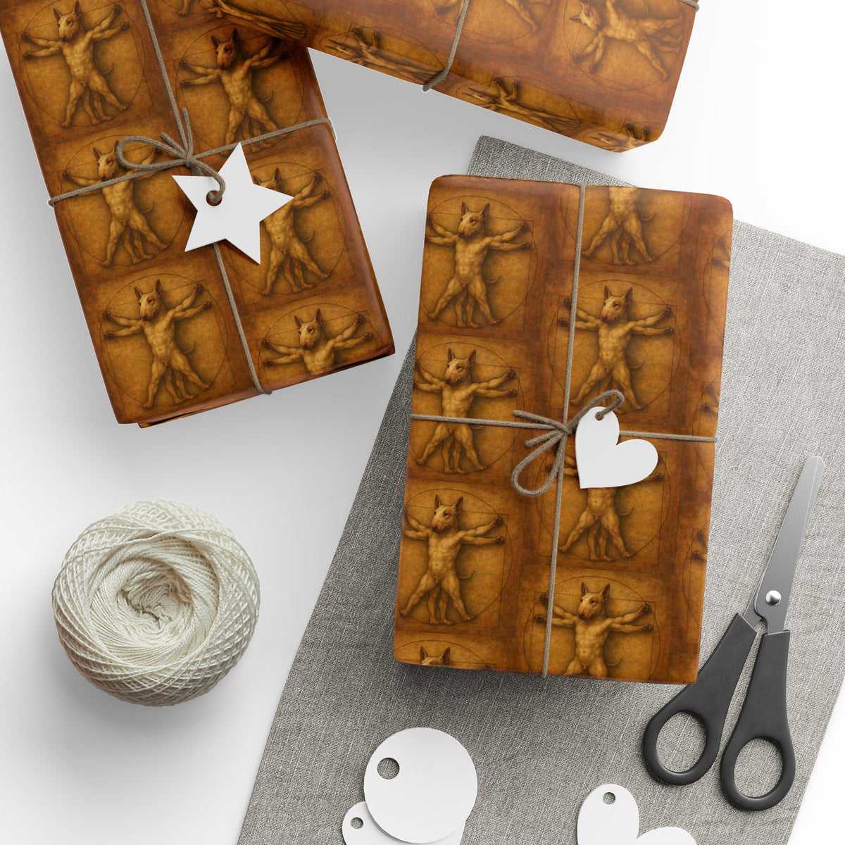 Bull Terrier Vitruvian Man — after Leonardo da Vinci, c.1490 | Wrapping Paper