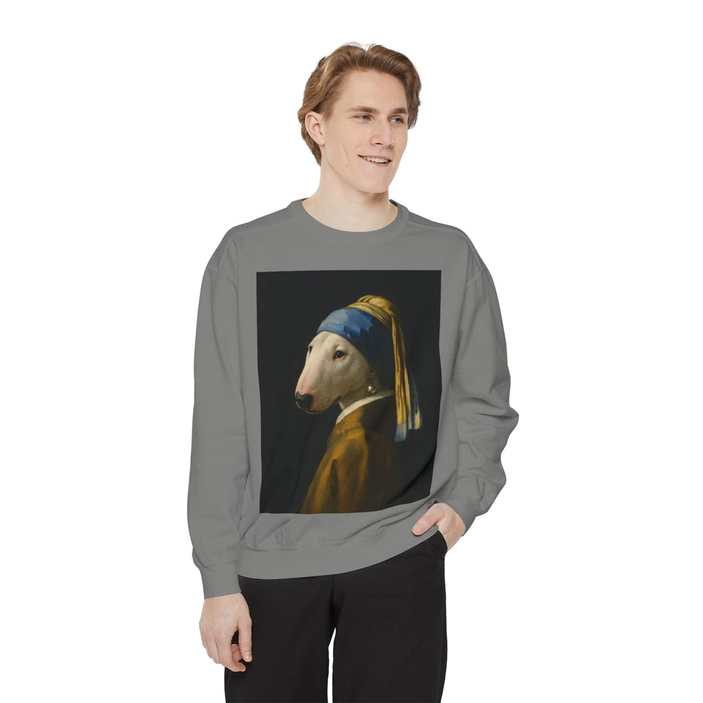 Bull Terrier Girl with a Pearl Earring — after Johannes Vermeer, c.1665 | Crewneck