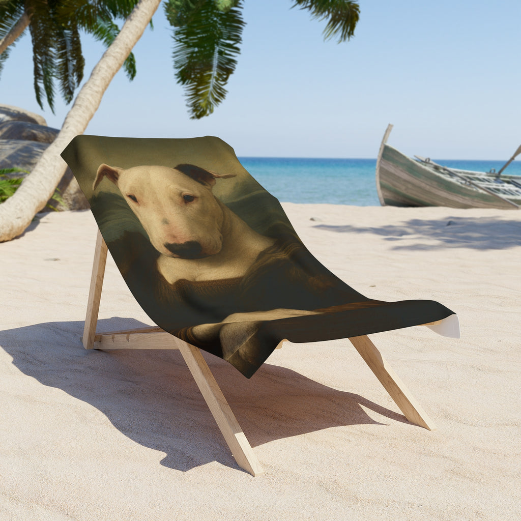 Bull Terrier Mona Lisa — after Leonardo da Vinci, c.1503 | Beach Towel
