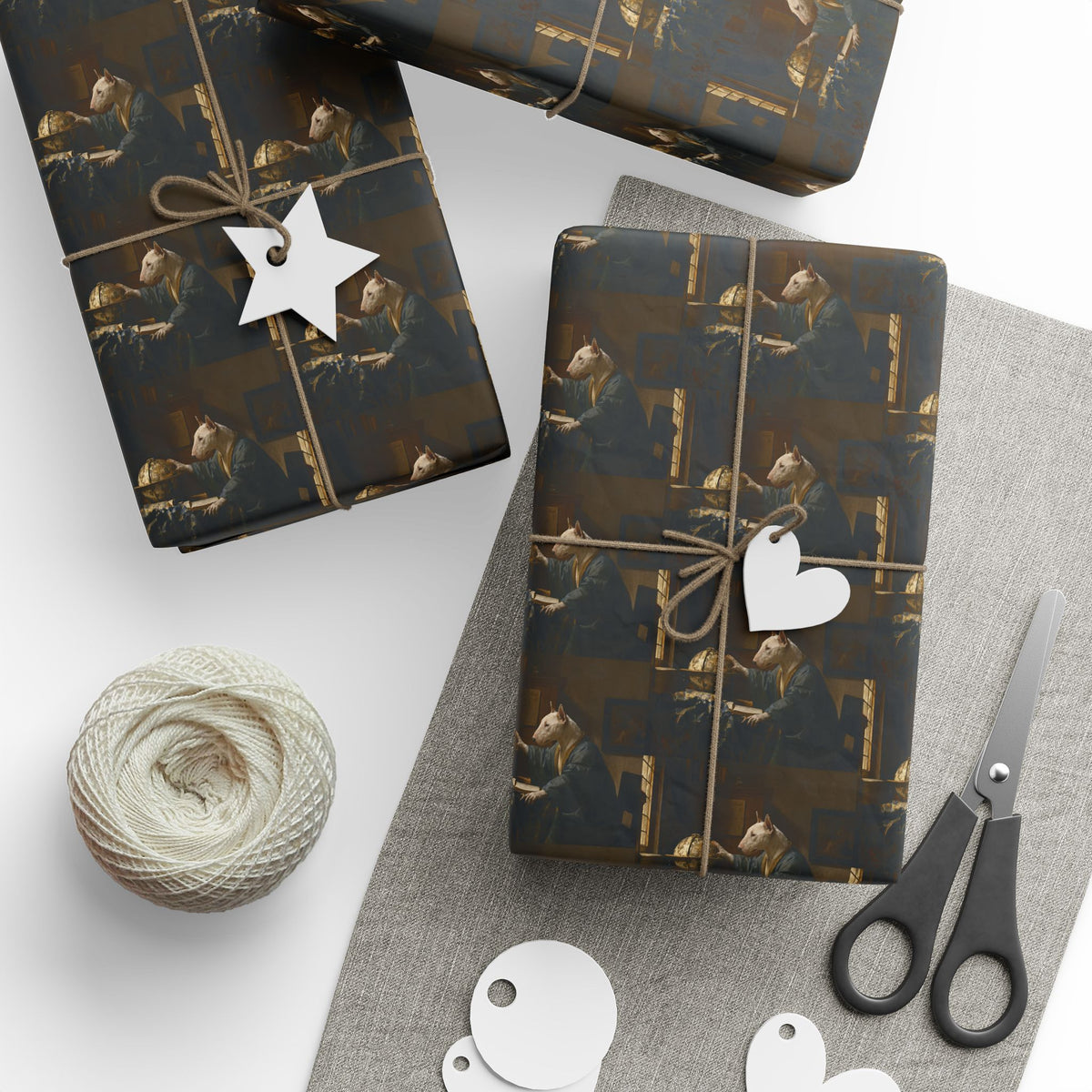 Bull Terrier The Astronomer — after Johannes Vermeer, 1668 | Wrapping Paper