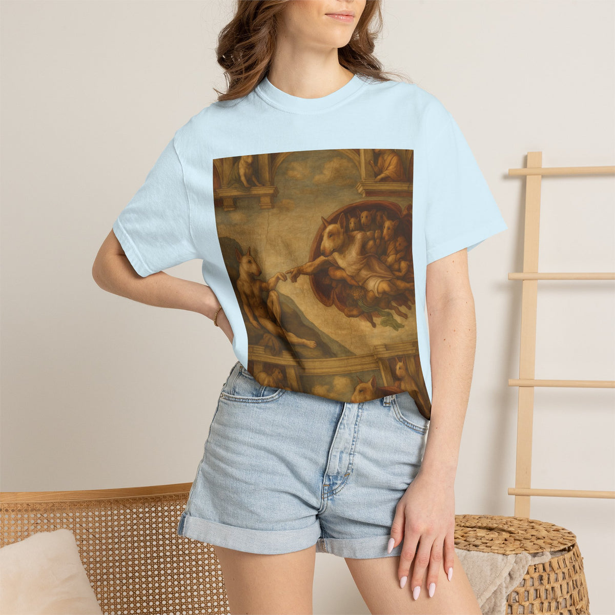 Bull Terrier The Creation of Adam — after Michelangelo, 1512 | Garment-Dyed Tee