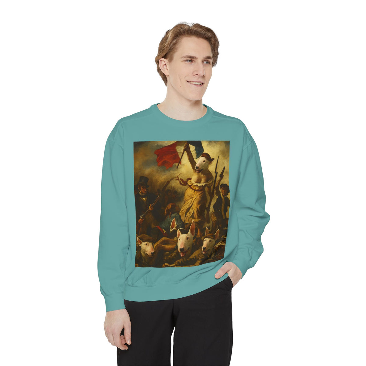 Bull Terrier Liberty Leading the People — after Eugene Delacroix, 1830 | Crewneck