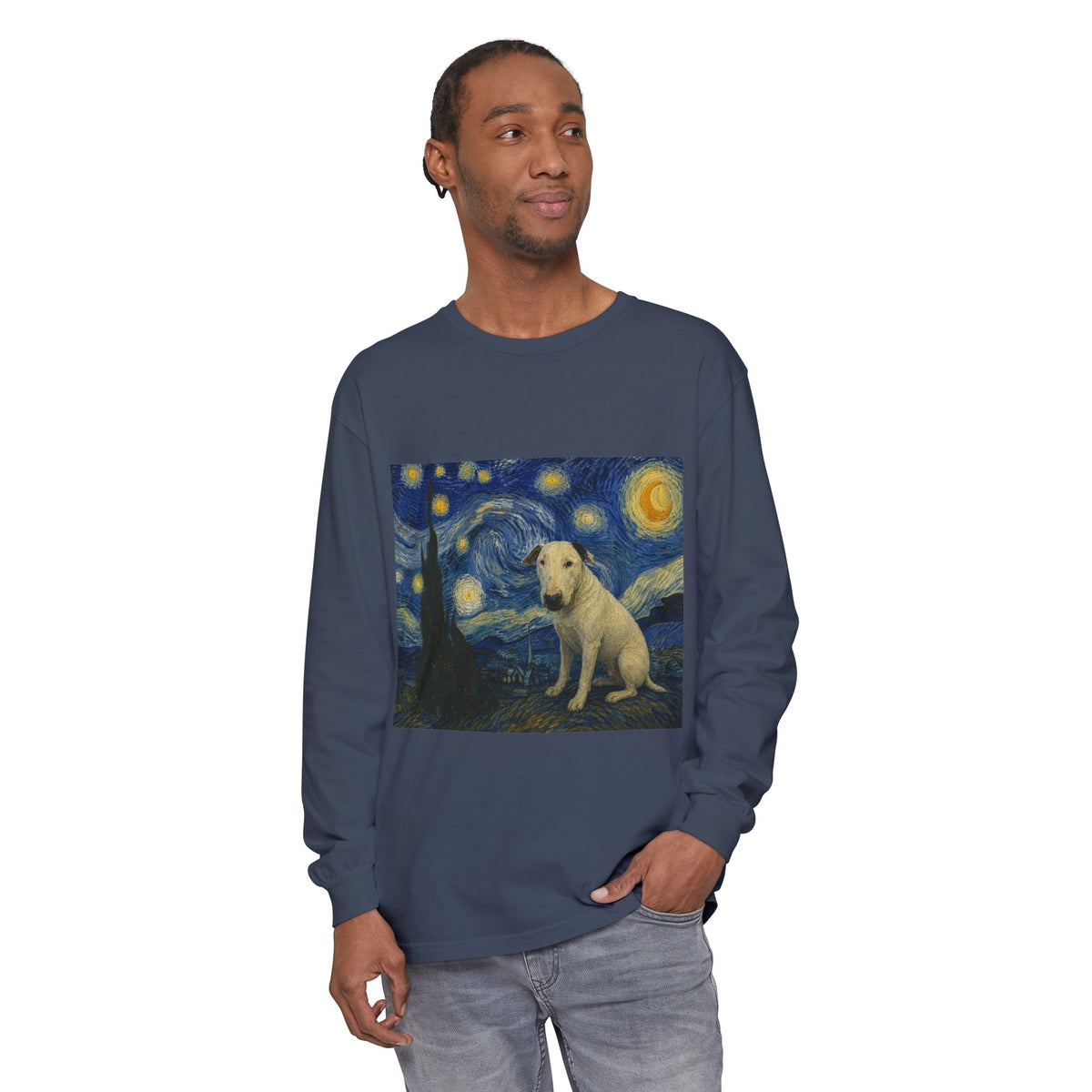 Bull Terrier The Starry Night — after Vincent van Gogh, 1889 | Long Sleeve