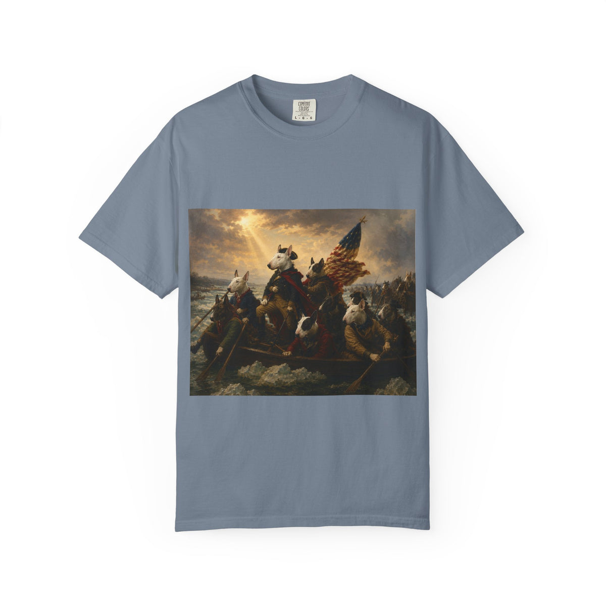 Bull Terrier Washington Crossing the Delaware — after Emanuel Leutze, 1851 | Garment-Dyed Tee