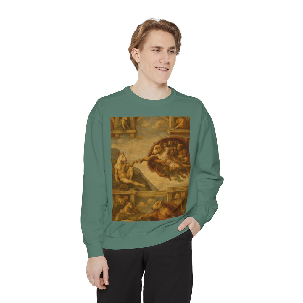 Bull Terrier The Creation of Adam — after Michelangelo, 1512 | Crewneck