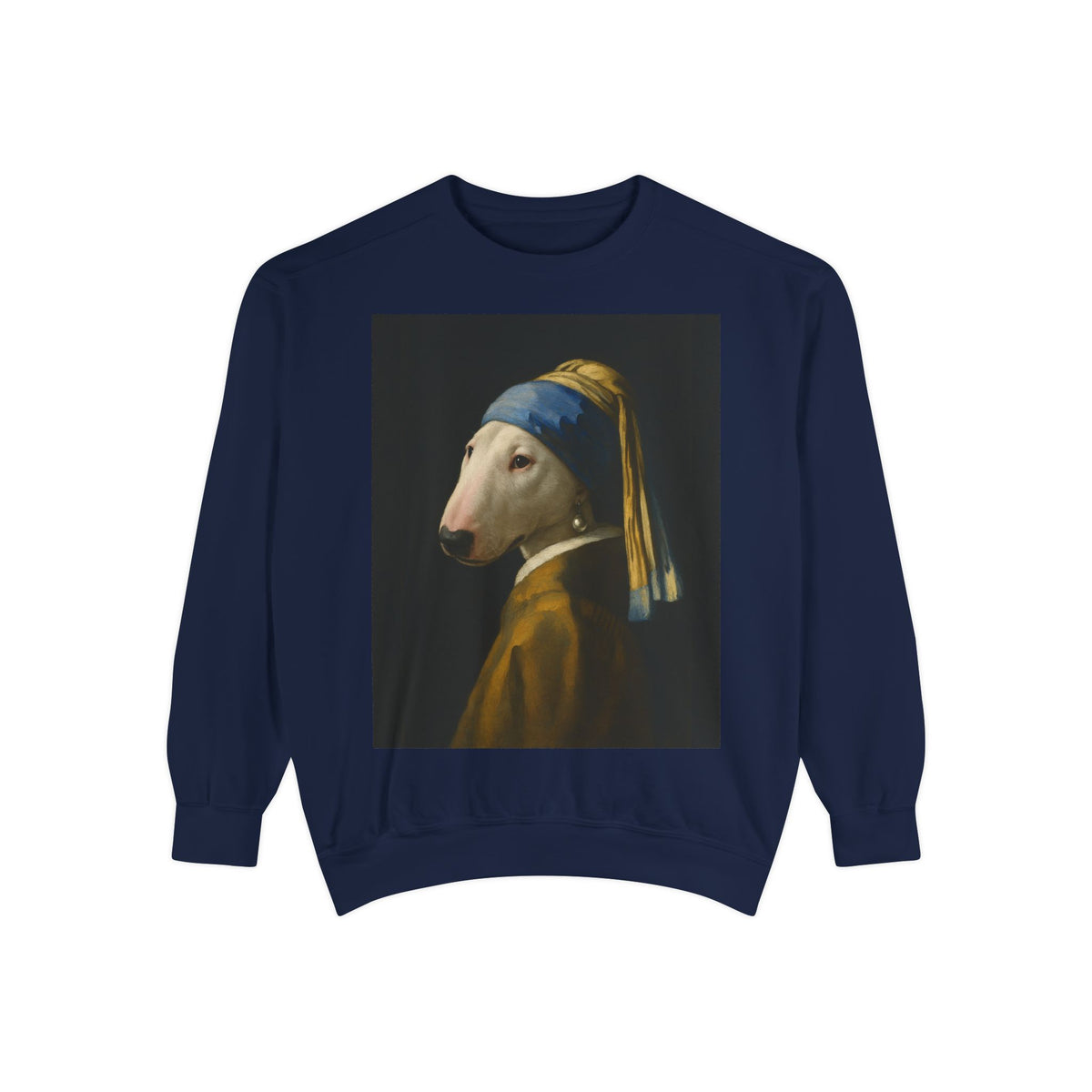 Bull Terrier Girl with a Pearl Earring — after Johannes Vermeer, c.1665 | Crewneck