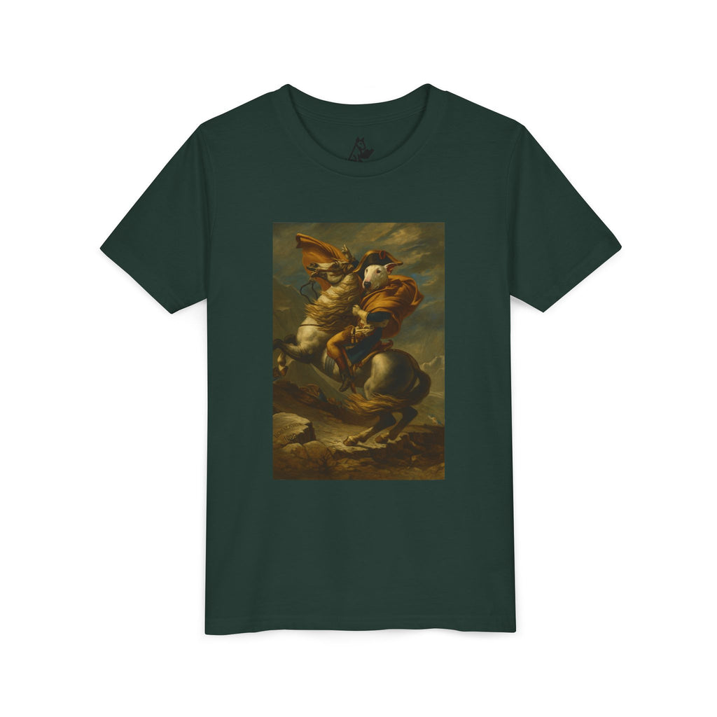 Bull Terrier Napoleon Crossing the Alps — after Jacques-Louis David, 1801 | Youth Tee