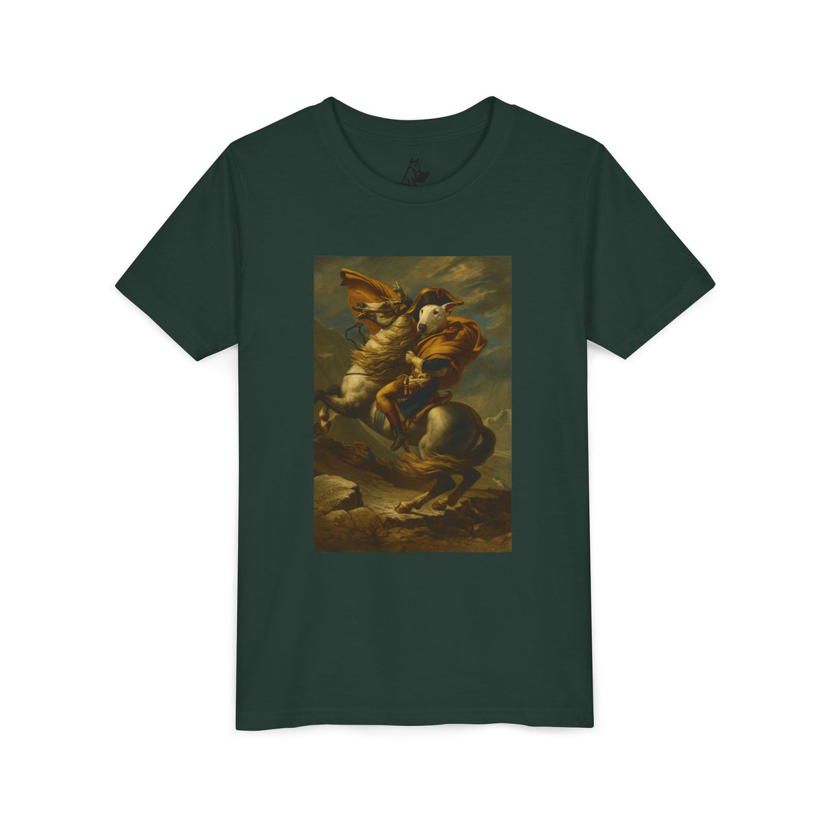 Bull Terrier Napoleon Crossing the Alps — after Jacques-Louis David, 1801 | Youth Tee