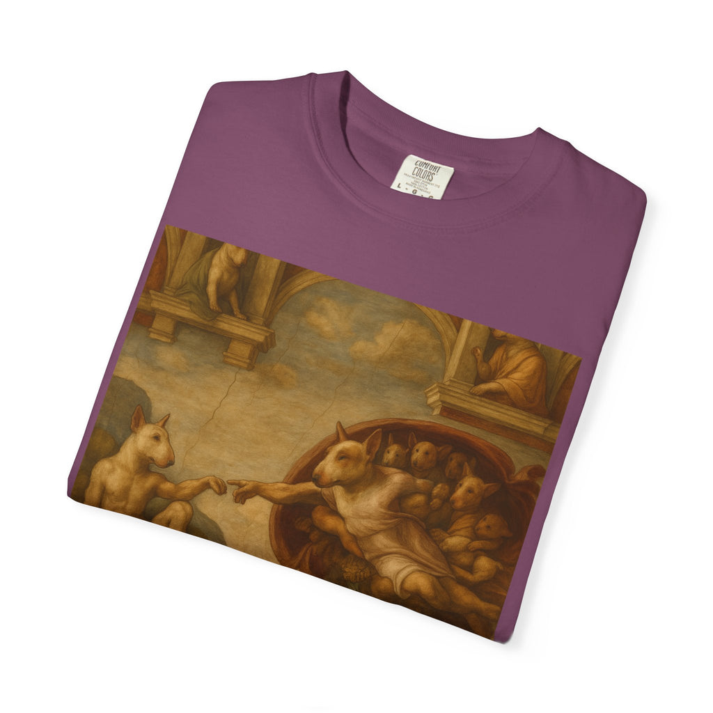 Bull Terrier The Creation of Adam — after Michelangelo, 1512 | Garment-Dyed Tee