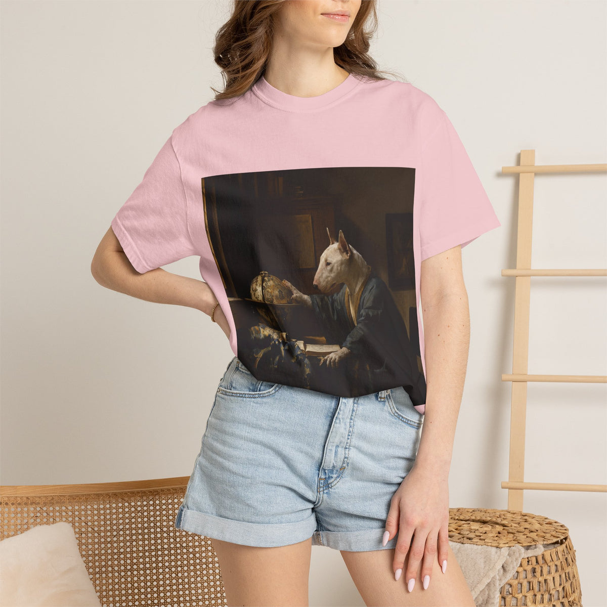Bull Terrier The Astronomer — after Johannes Vermeer, 1668 | Garment-Dyed Tee