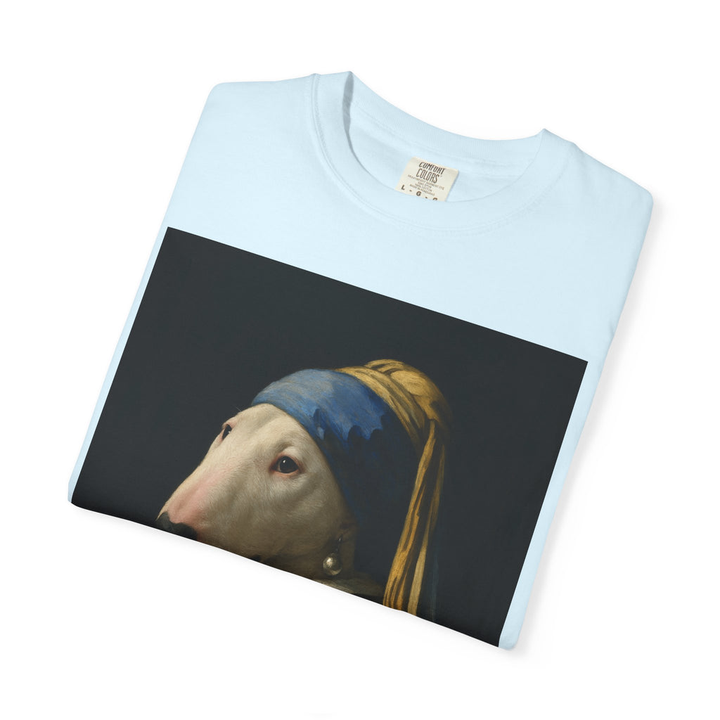 Bull Terrier Girl with a Pearl Earring — after Johannes Vermeer, c.1665 | Garment-Dyed Tee