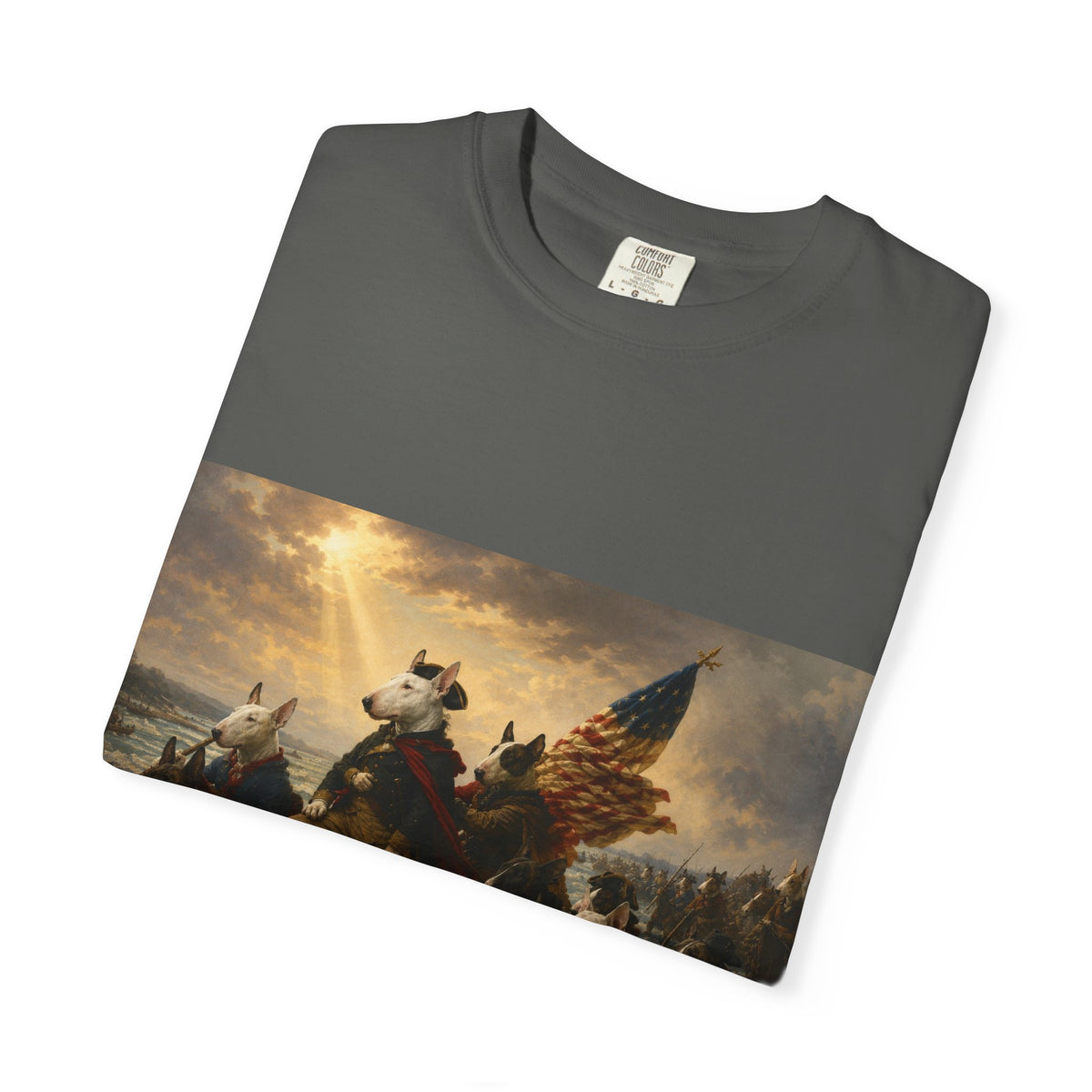 Bull Terrier Washington Crossing the Delaware — after Emanuel Leutze, 1851 | Garment-Dyed Tee