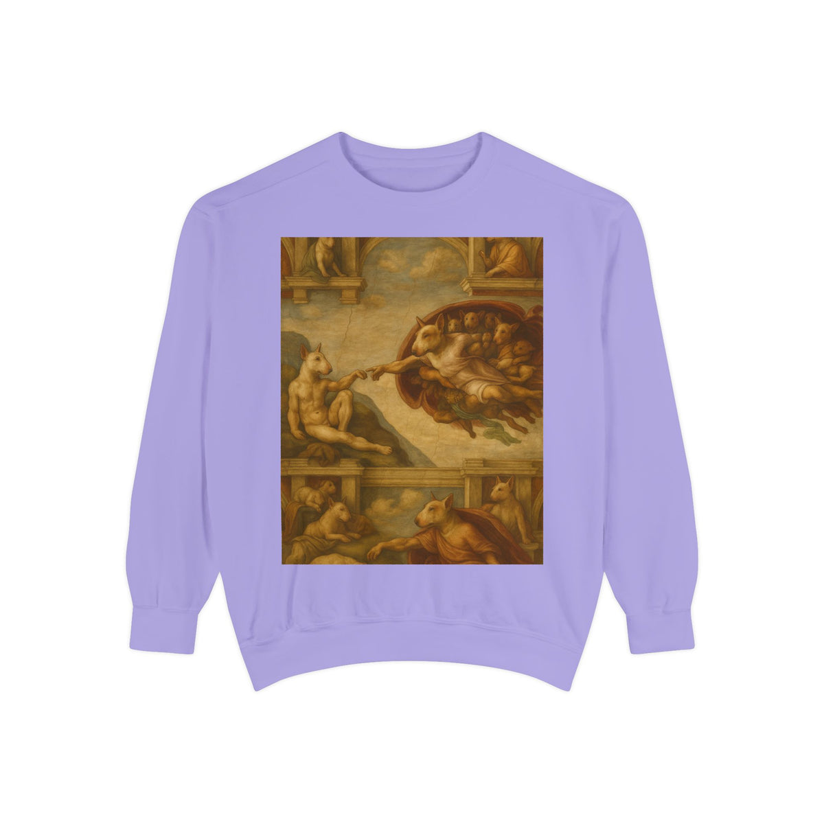 Bull Terrier The Creation of Adam — after Michelangelo, 1512 | Crewneck