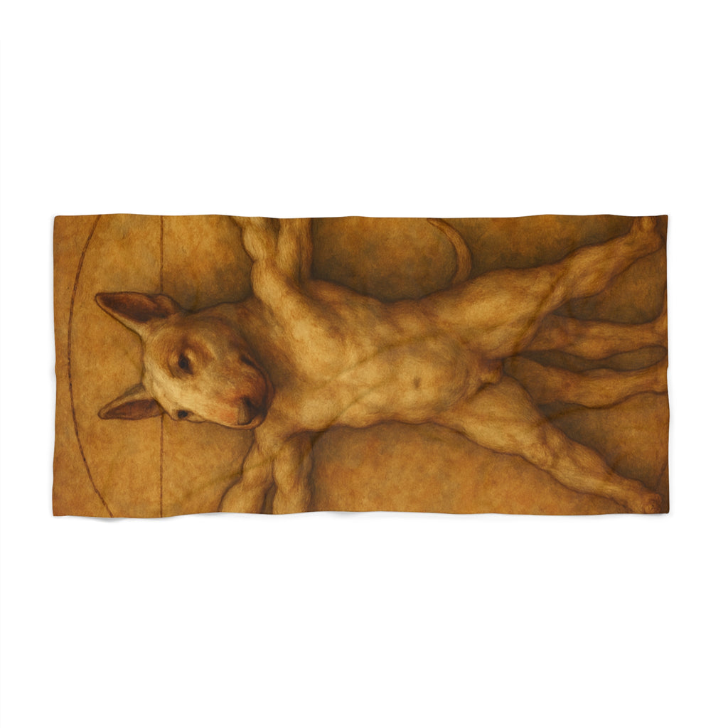 Bull Terrier Vitruvian Man — after Leonardo da Vinci, c.1490 | Beach Towel