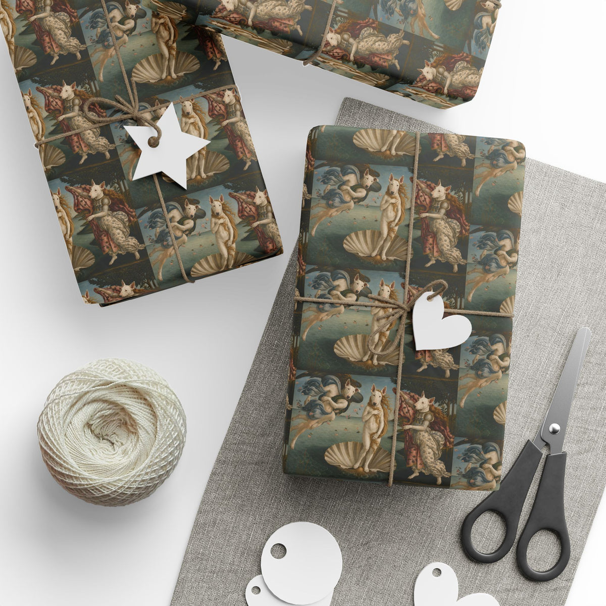 Bull Terrier The Birth of Venus — after Sandro Botticelli, c.1485 | Wrapping Paper