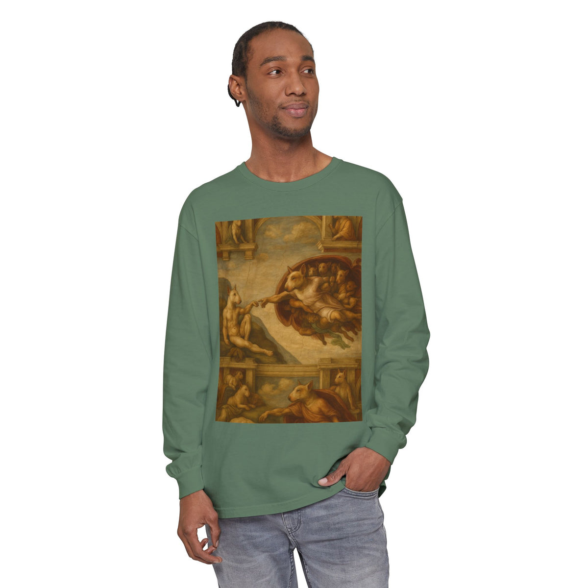 Bull Terrier The Creation of Adam — after Michelangelo, 1512 | Long Sleeve