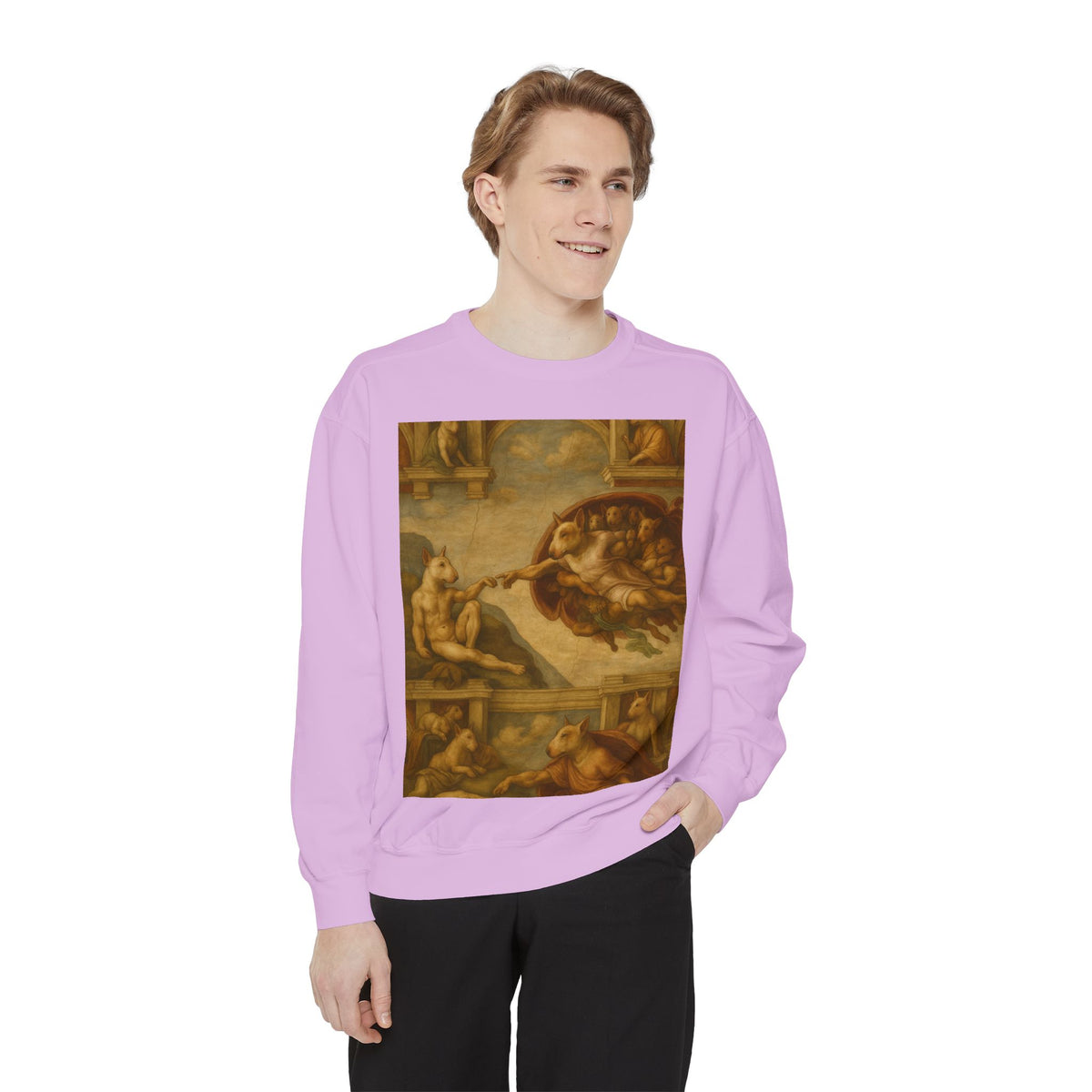 Bull Terrier The Creation of Adam — after Michelangelo, 1512 | Crewneck