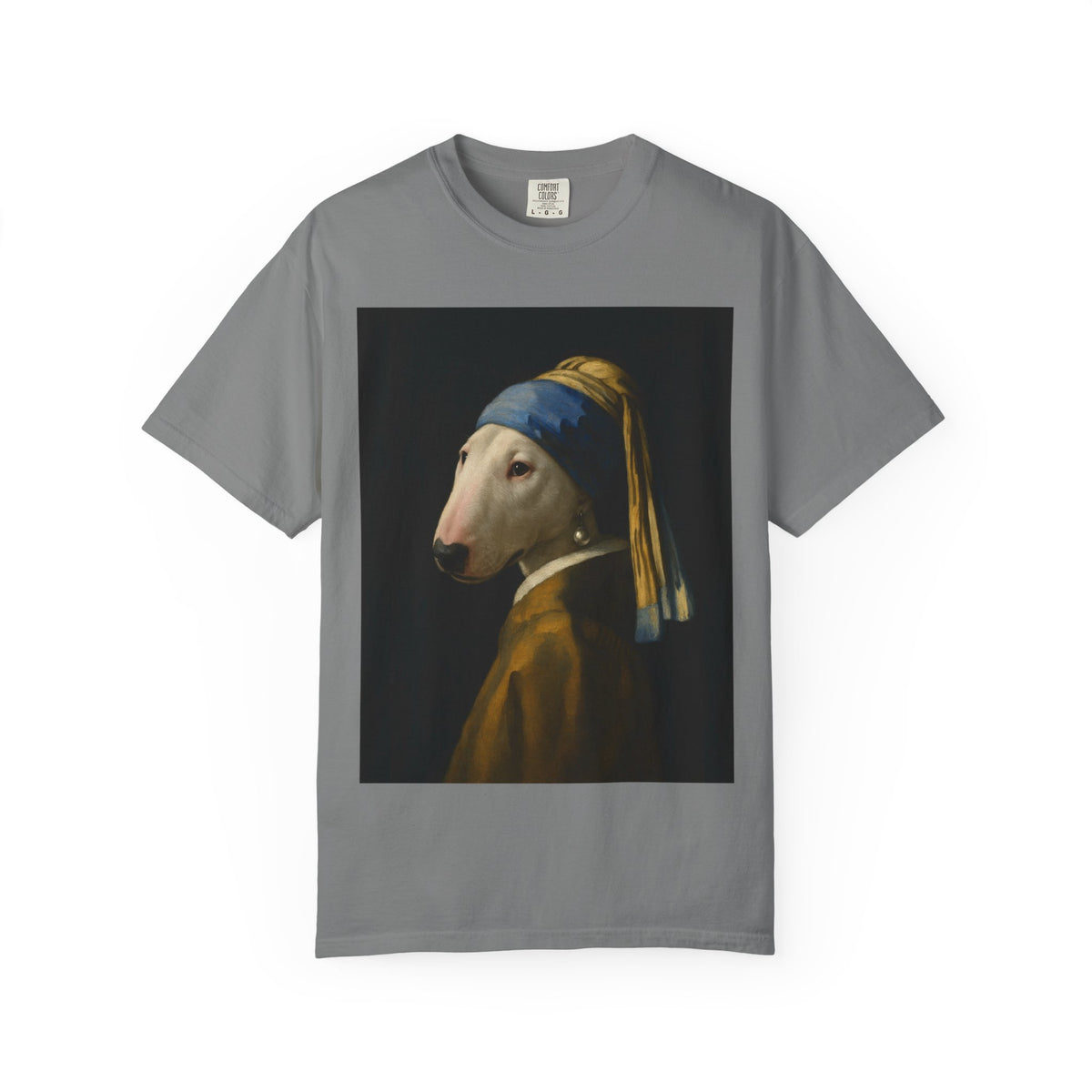 Bull Terrier Girl with a Pearl Earring — after Johannes Vermeer, c.1665 | Garment-Dyed Tee