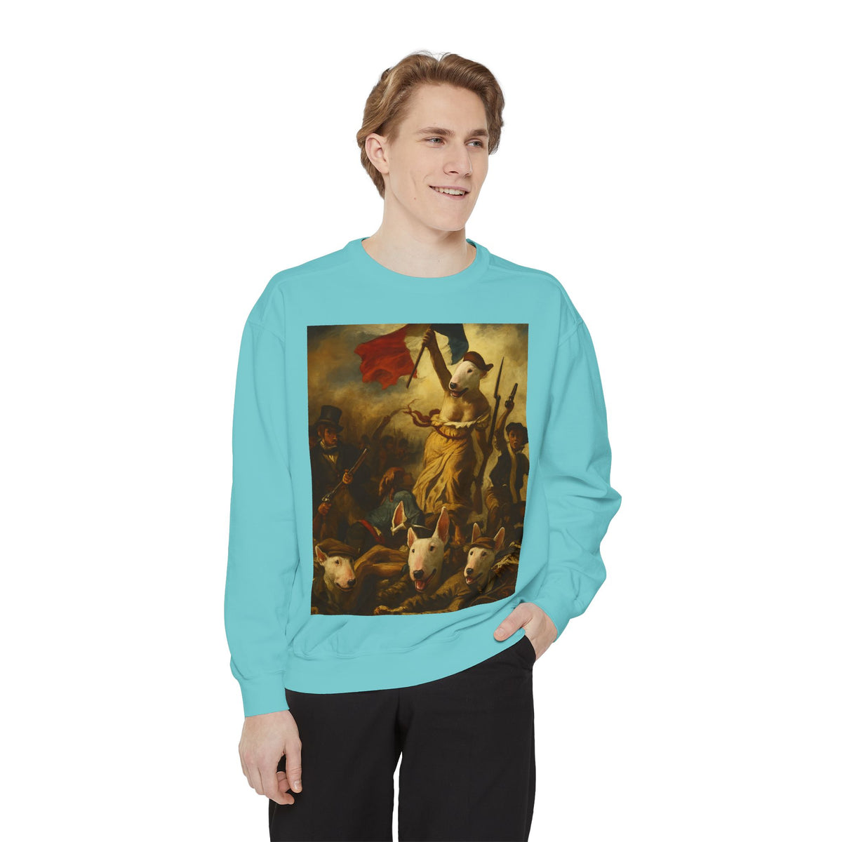 Bull Terrier Liberty Leading the People — after Eugene Delacroix, 1830 | Crewneck