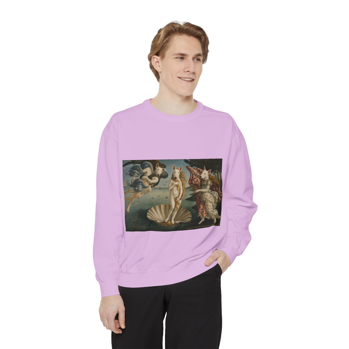 Bull Terrier The Birth of Venus — after Sandro Botticelli, c.1485 | Crewneck