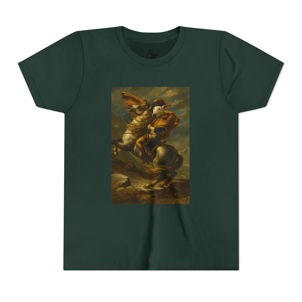 Bull Terrier Napoleon Crossing the Alps — after Jacques-Louis David, 1801 | Youth Tee