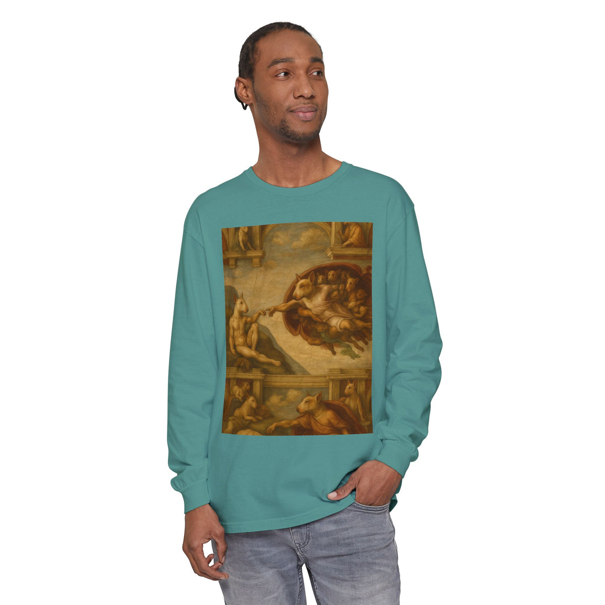 Bull Terrier The Creation of Adam — after Michelangelo, 1512 | Long Sleeve