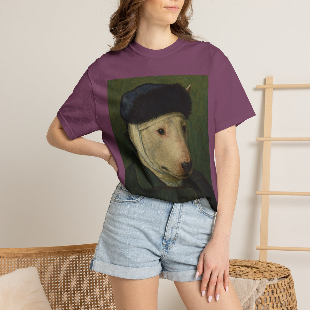 Bull Terrier Self-Portrait with Bandaged Ear — after Vincent van Gogh, 1889 | Garment-Dyed Tee