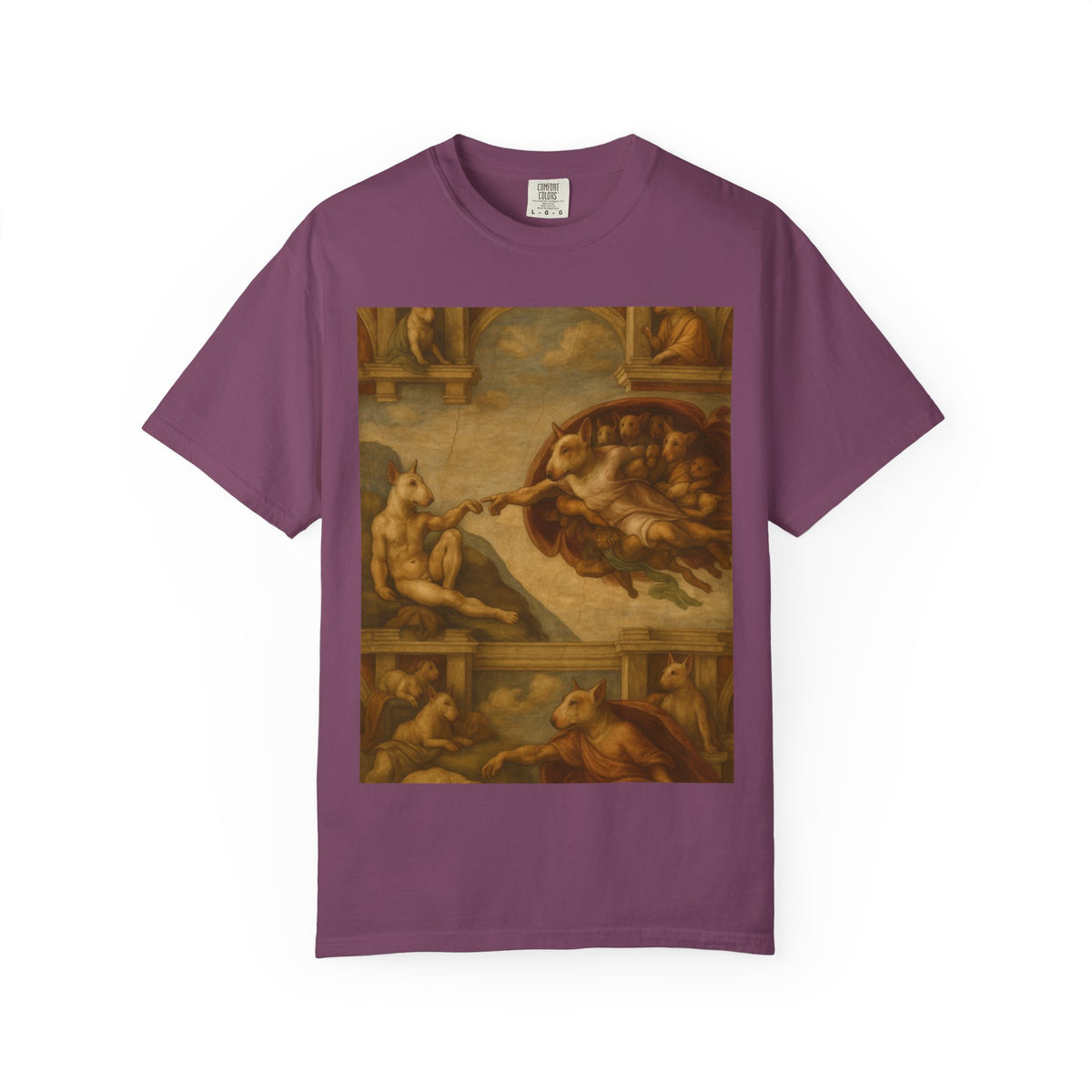 Bull Terrier The Creation of Adam — after Michelangelo, 1512 | Garment-Dyed Tee