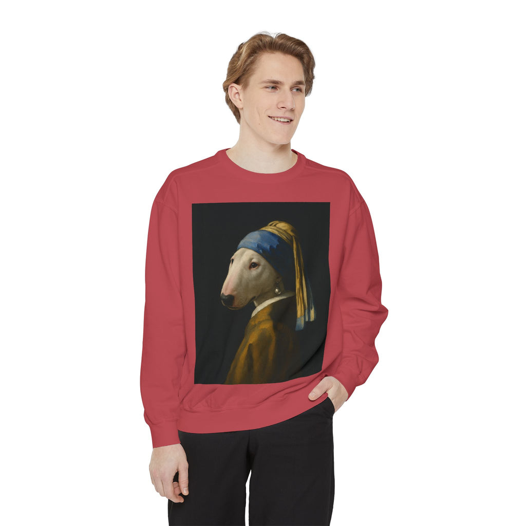 Bull Terrier Girl with a Pearl Earring — after Johannes Vermeer, c.1665 | Crewneck