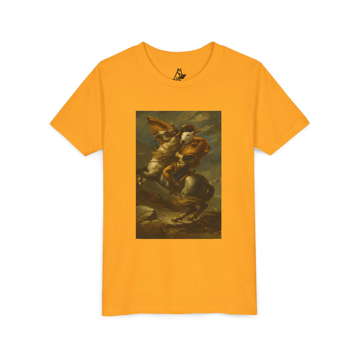 Bull Terrier Napoleon Crossing the Alps — after Jacques-Louis David, 1801 | Youth Tee