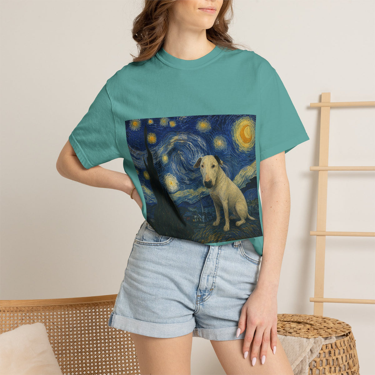 Bull Terrier The Starry Night — after Vincent van Gogh, 1889 | Garment-Dyed Tee