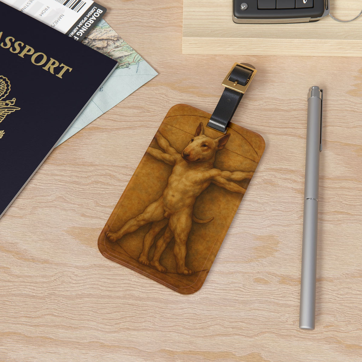 Bull Terrier Vitruvian Man — after Leonardo da Vinci, c.1490 | Luggage Tag