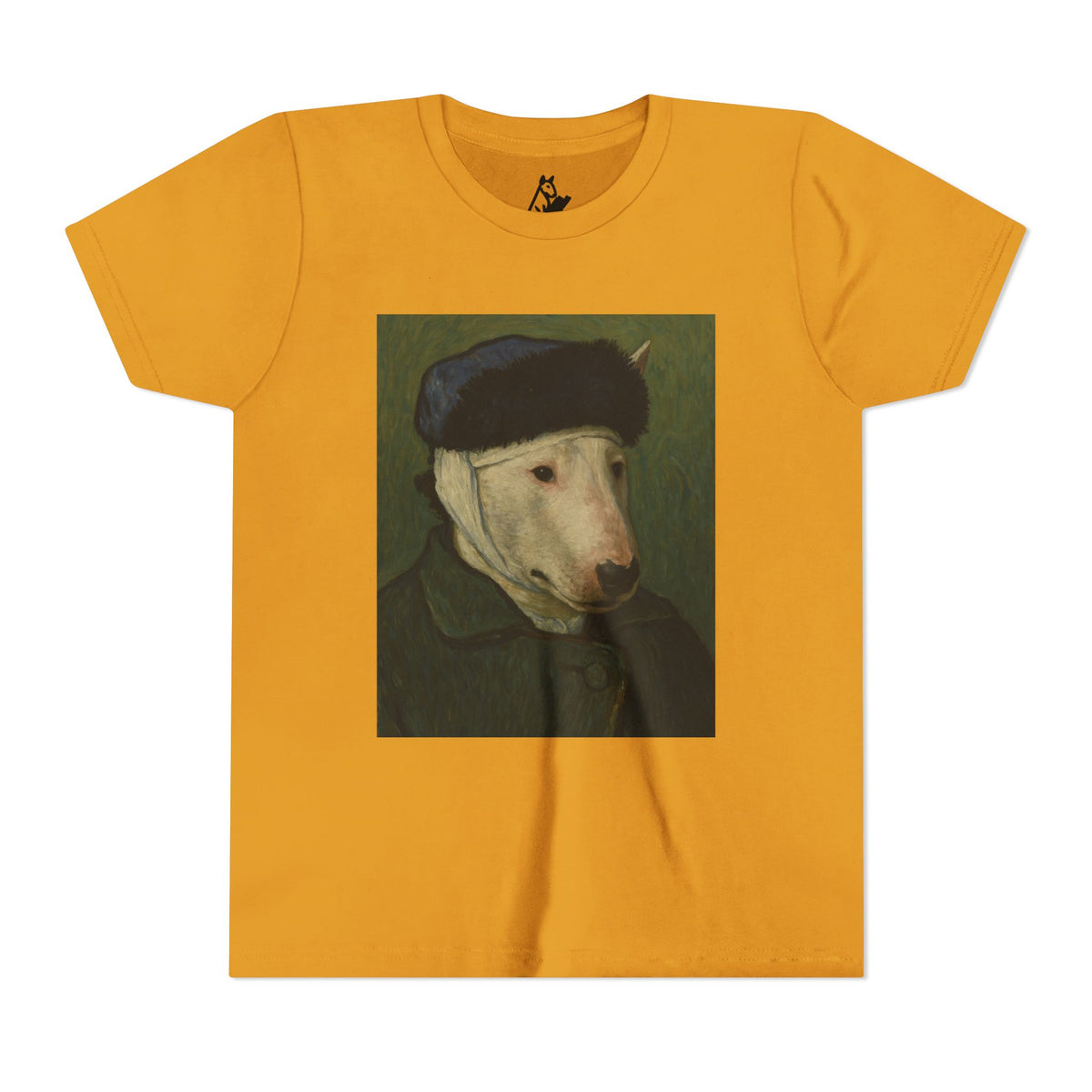 Bull Terrier Self-Portrait with Bandaged Ear — after Vincent van Gogh, 1889 | Youth Tee