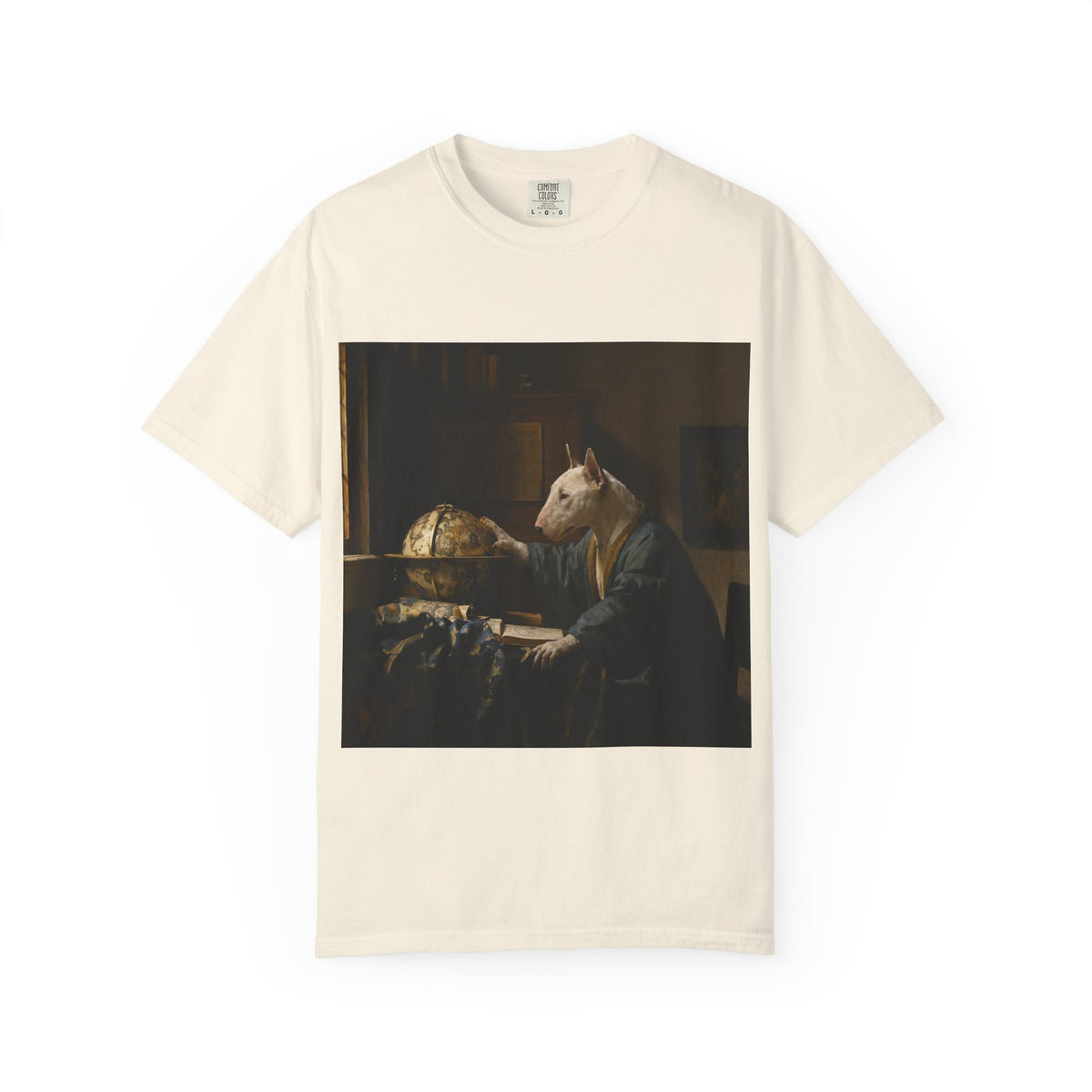 Bull Terrier The Astronomer — after Johannes Vermeer, 1668 | Garment-Dyed Tee
