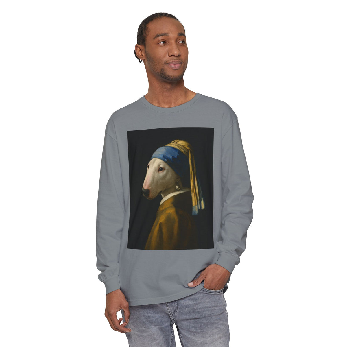 Bull Terrier Girl with a Pearl Earring — after Johannes Vermeer, c.1665 | Long Sleeve