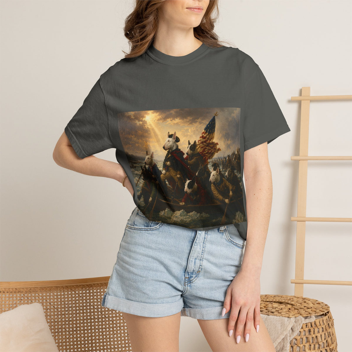 Bull Terrier Washington Crossing the Delaware — after Emanuel Leutze, 1851 | Garment-Dyed Tee