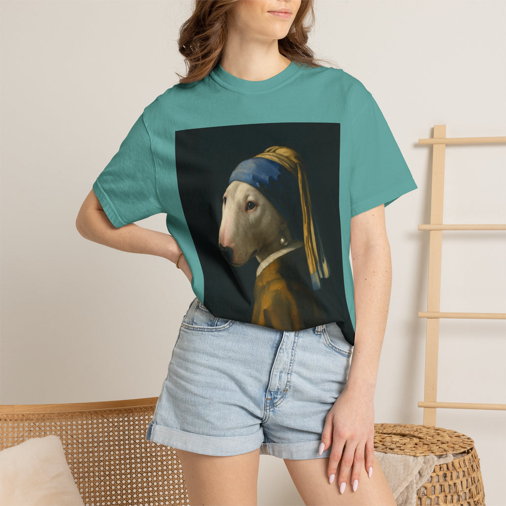 Bull Terrier Girl with a Pearl Earring — after Johannes Vermeer, c.1665 | Garment-Dyed Tee