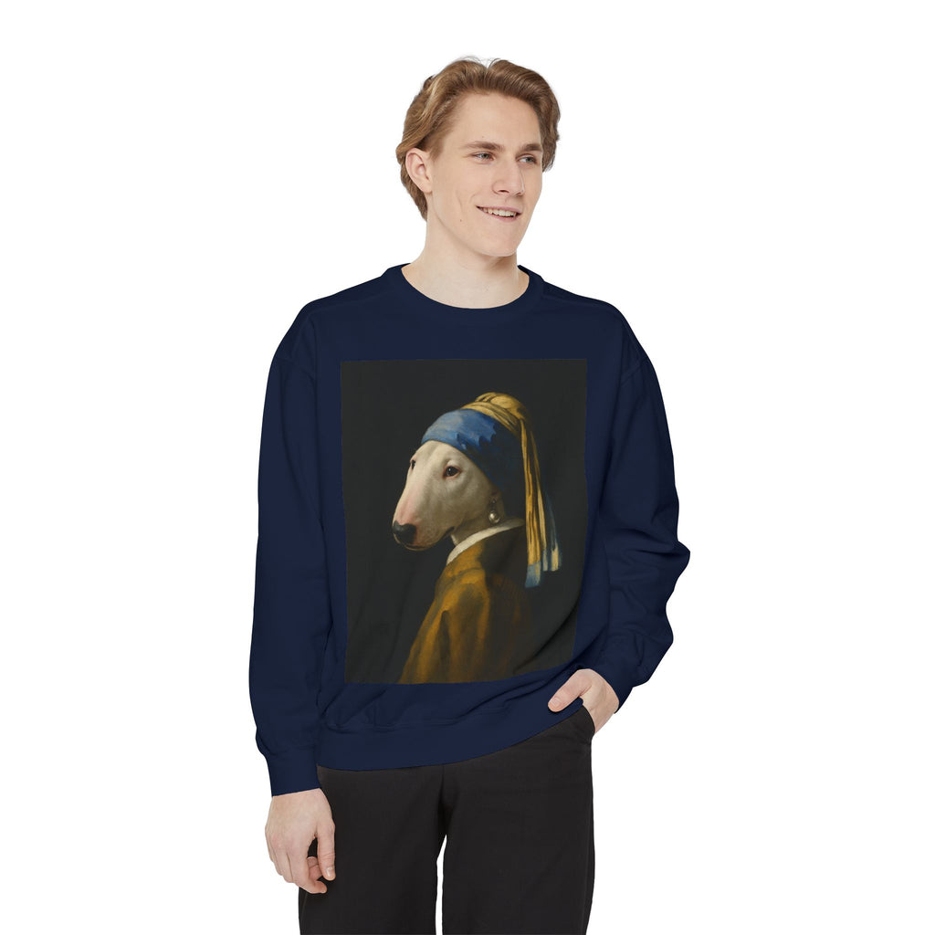 Bull Terrier Girl with a Pearl Earring — after Johannes Vermeer, c.1665 | Crewneck