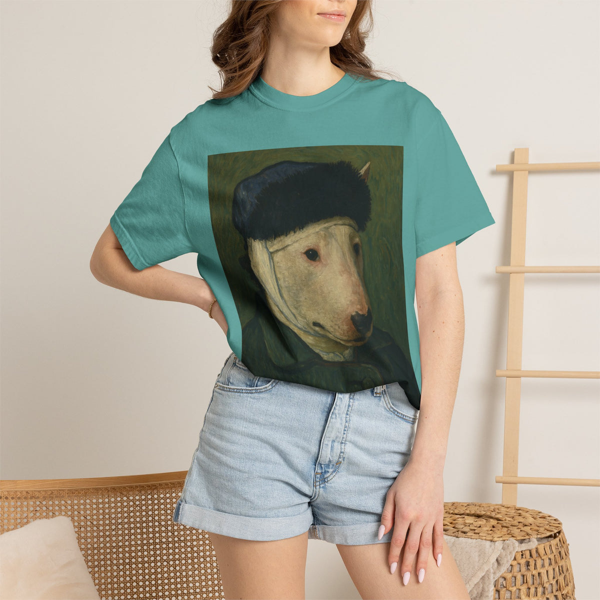 Bull Terrier Self-Portrait with Bandaged Ear — after Vincent van Gogh, 1889 | Garment-Dyed Tee
