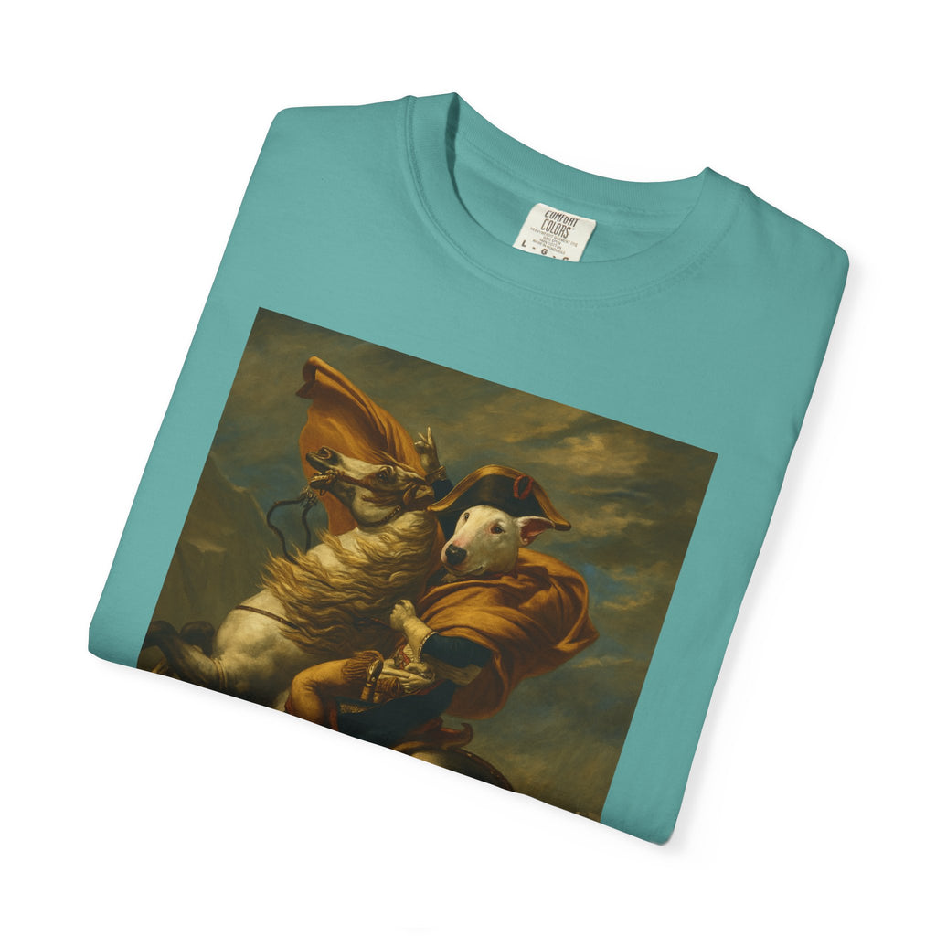 Bull Terrier Napoleon Crossing the Alps — after Jacques-Louis David, 1801 | Garment-Dyed Tee