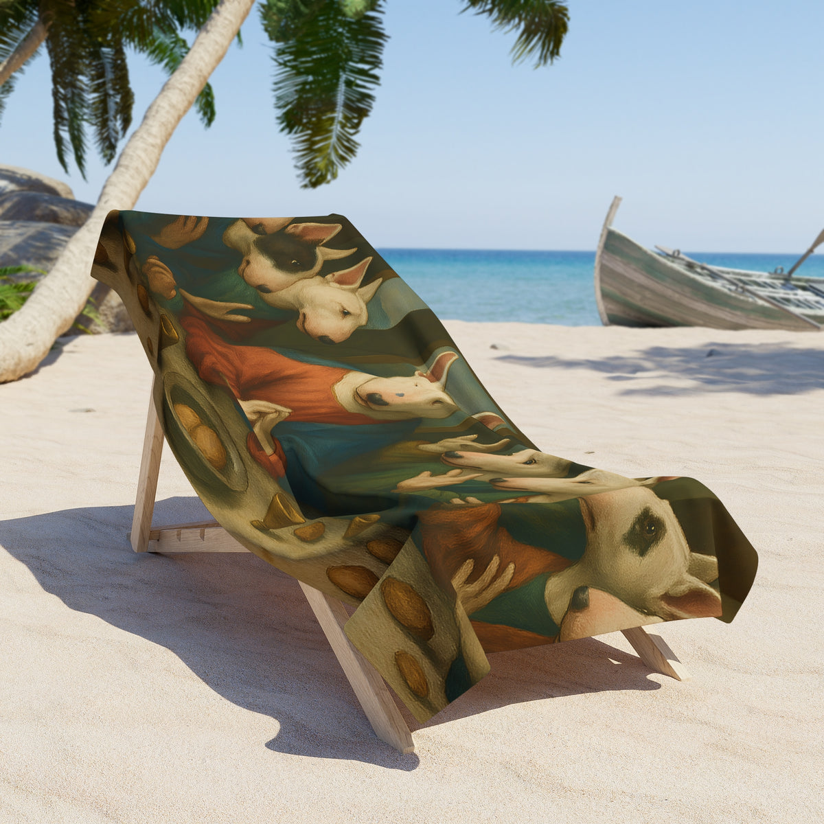 Bull Terrier The Last Supper — after Leonardo da Vinci, 1498 | Beach Towel