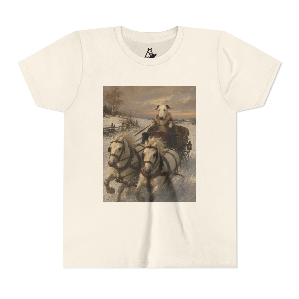 Bull Terrier Sleigh Ride — after Alfred Wierusz-Kowalski, c.1890 | Youth Tee