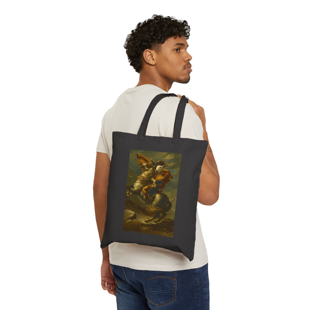 Bull Terrier Napoleon Crossing the Alps — after Jacques-Louis David, 1801 | Canvas Tote
