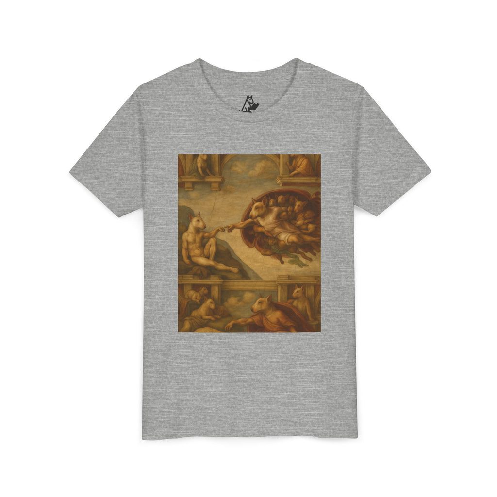 Bull Terrier The Creation of Adam — after Michelangelo, 1512 | Youth Tee