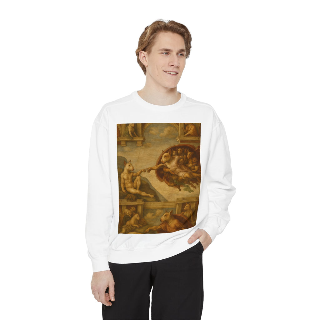 Bull Terrier The Creation of Adam — after Michelangelo, 1512 | Crewneck