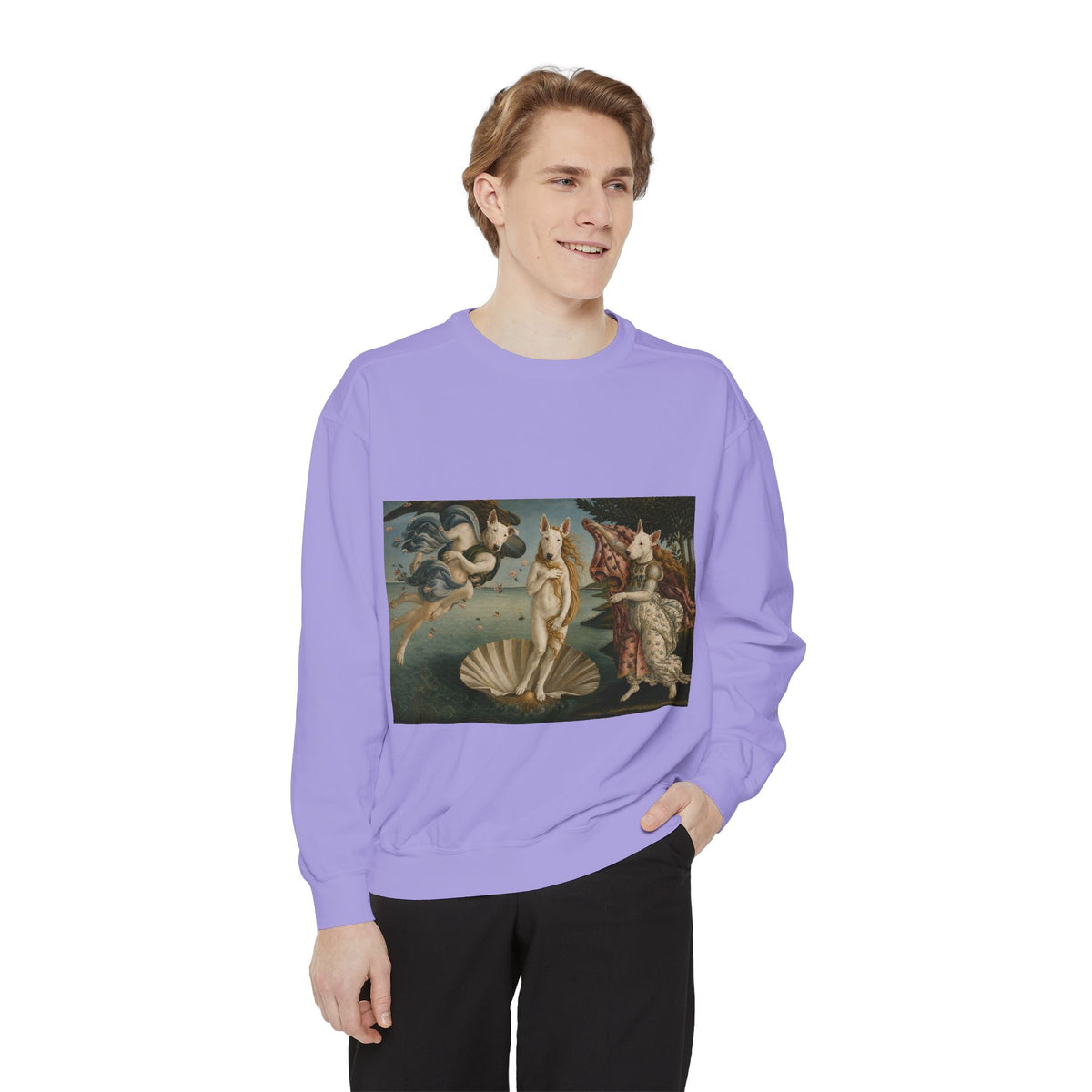 Bull Terrier The Birth of Venus — after Sandro Botticelli, c.1485 | Crewneck