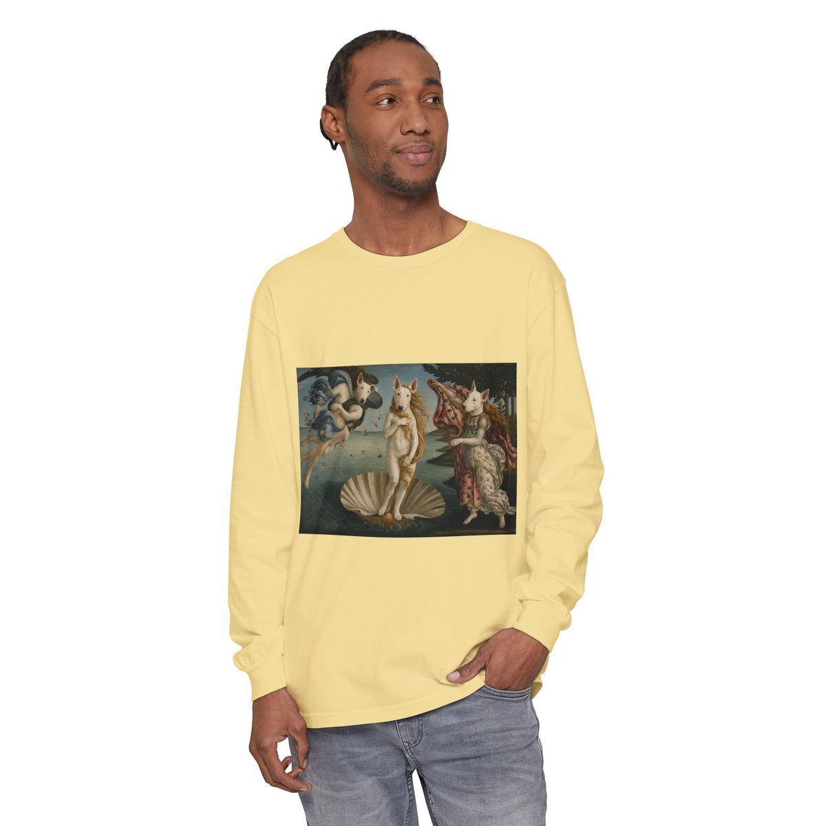 Bull Terrier The Birth of Venus — after Sandro Botticelli, c.1485 | Long Sleeve