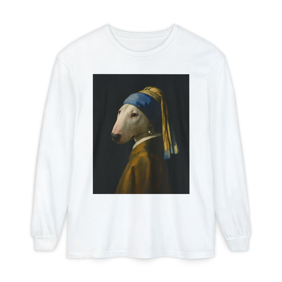 Bull Terrier Girl with a Pearl Earring — after Johannes Vermeer, c.1665 | Long Sleeve