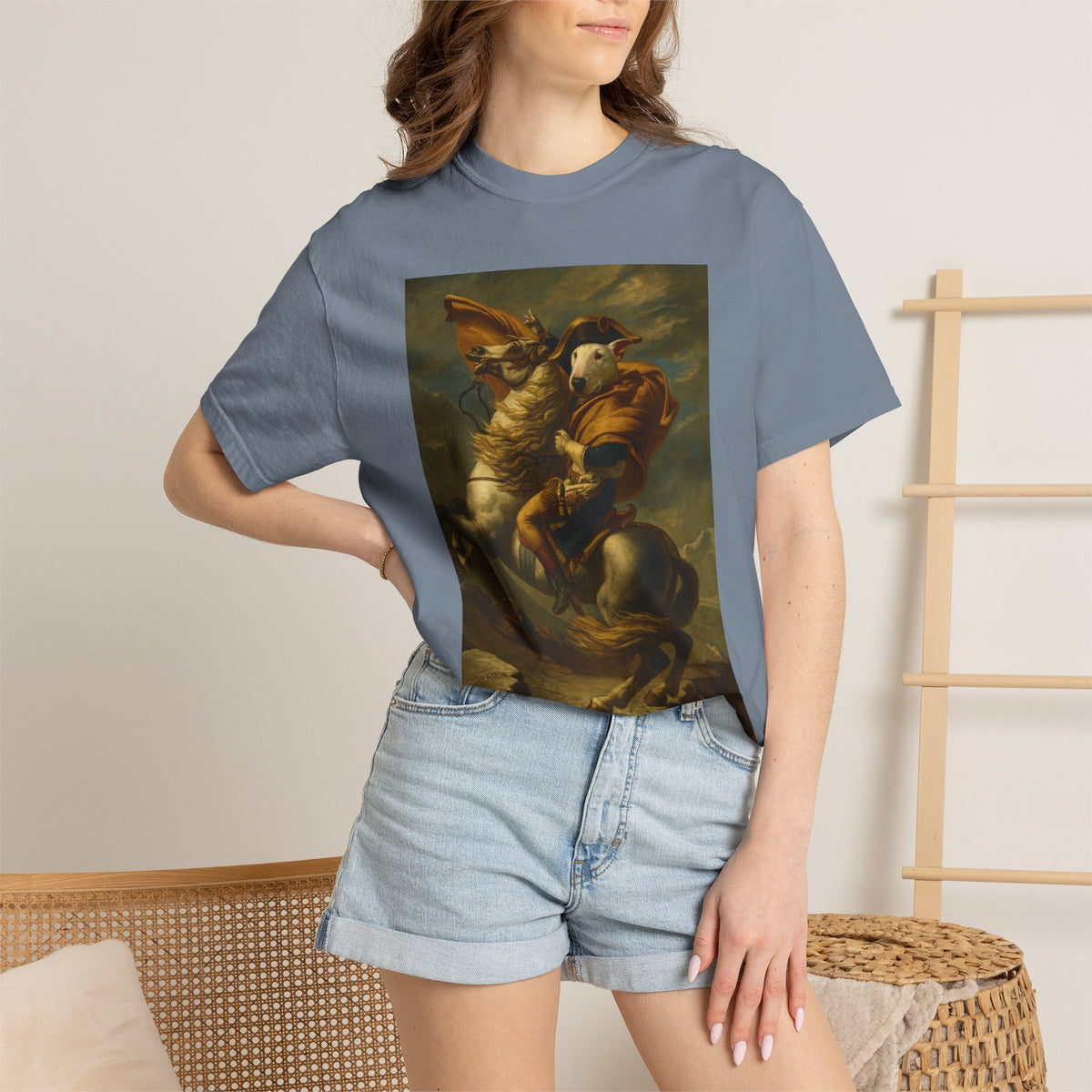 Bull Terrier Napoleon Crossing the Alps — after Jacques-Louis David, 1801 | Garment-Dyed Tee