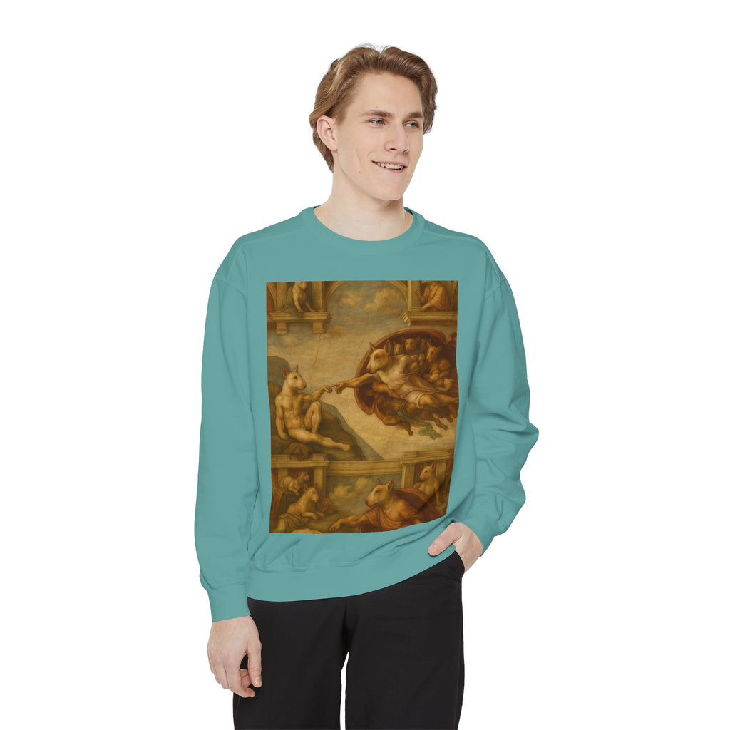 Bull Terrier The Creation of Adam — after Michelangelo, 1512 | Crewneck